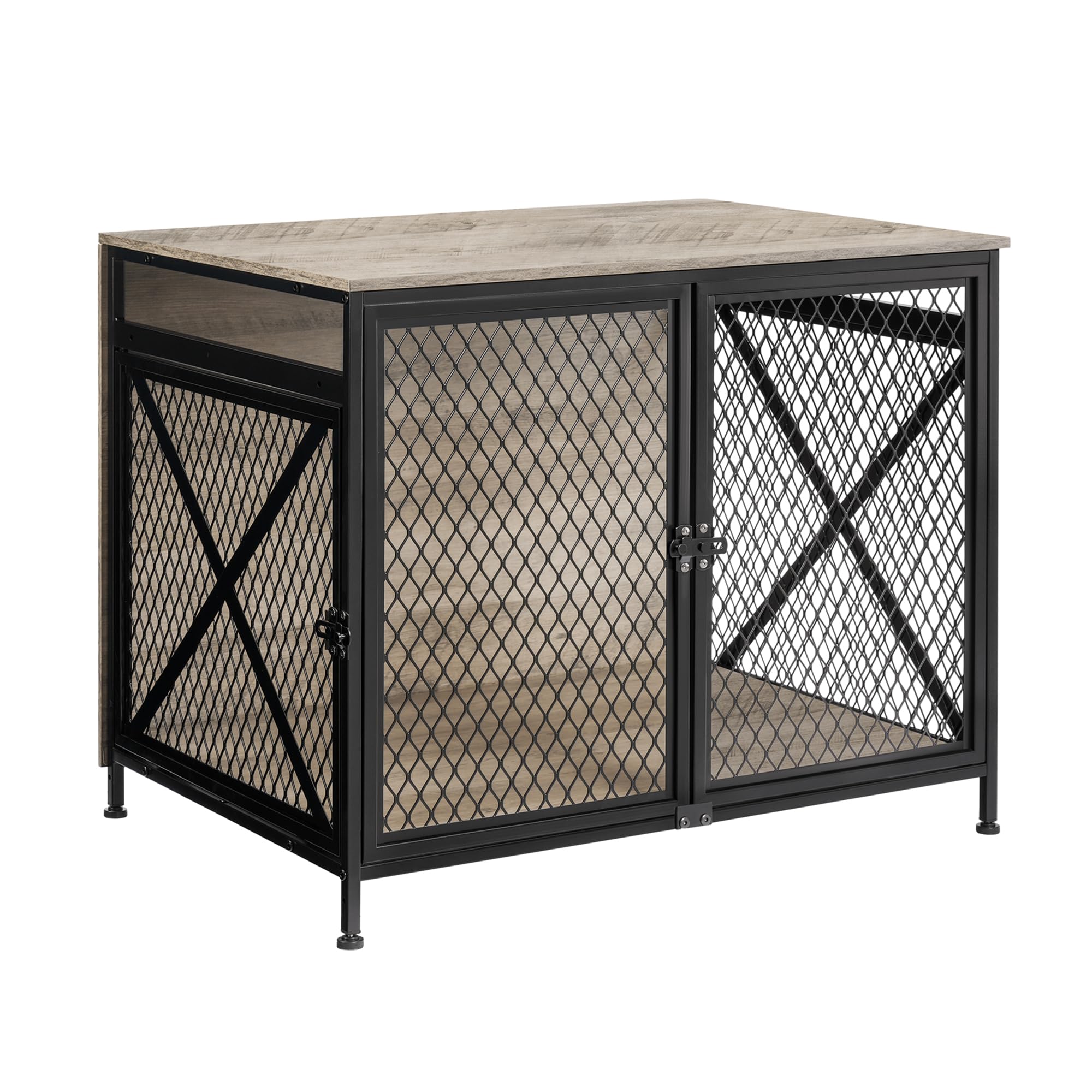 DWANTON Dog Crate Furniture 25" L Three-Door Wooden Dog Kennel Indoor Connectable Expansion Wooden Dog Crate Table for Small/Medium/Large Dog Dog House Dog Cage Large Greige